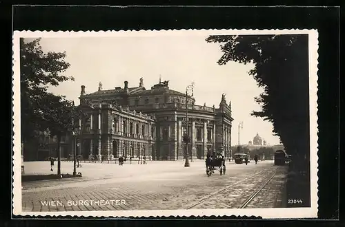 AK Wien, Burgtheater mit Strassenbahn und Kutsche