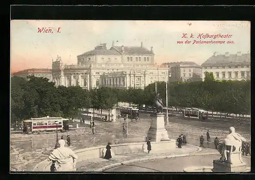 AK Wien, Burgtheater von der Parlamentsrampe aus gesehen