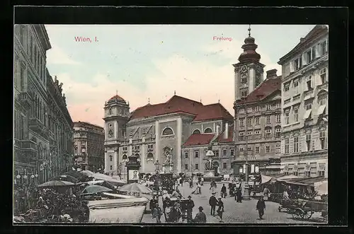 AK Wien, Freyung mit Pfarrkirche und Marktständen