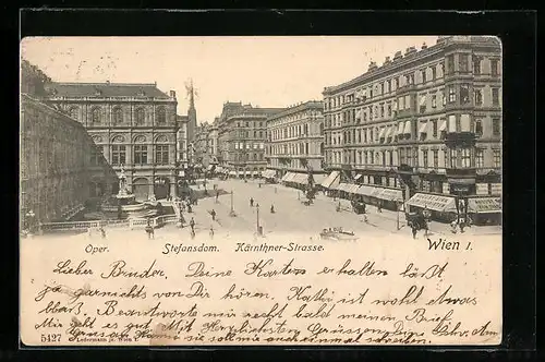 AK Wien, Kärntnerstrasse, Monument an der Oper, Stefansdom