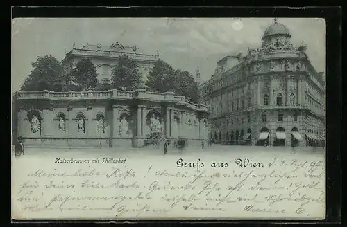 AK Wien, Albrechtsplatz, Kaiserbrunnen mit Philipphof