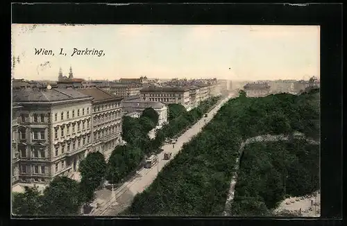 AK Wien, Parkring aus der Vogelschau, Strassenbahn
