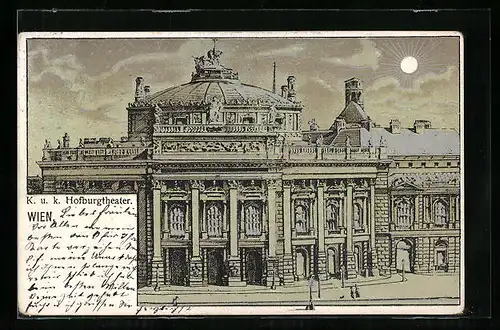 Lithographie Wien, Burgtheater bei Sonnenschein