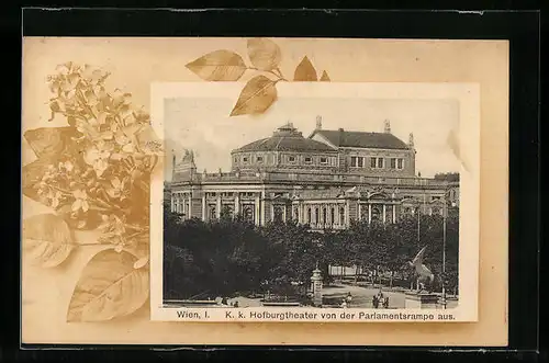 Passepartout-AK Wien, Burgtheater von der Parlamentsrampe aus