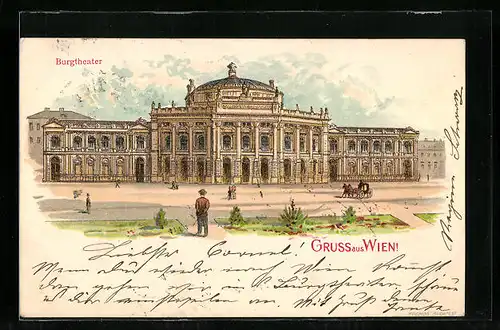 Lithographie Wien, Burgtheater von der Strasse gesehen