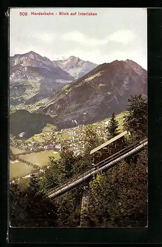 AK Interlaken, Harderbahn mit Ortsansicht