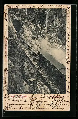 AK Pilatusbahn, Bahn vor einem Tunnel