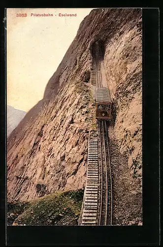 AK Pilatusbahn, Bergbahn an der Eselwand vor dem Tunnel
