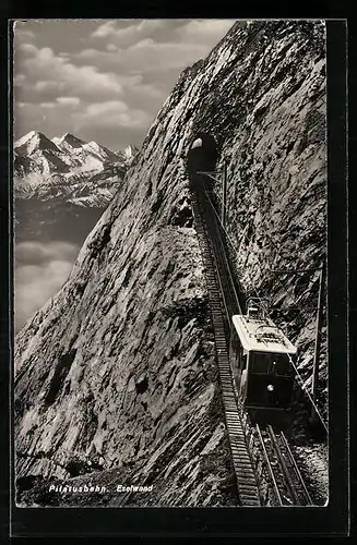 AK Pilatusbahn, Bergbahn an der Eselwand mit Bergpanorama