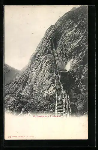 AK Pilatusbahn, Dampfende Bahn an der Eselwand