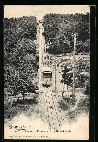 AK Vevey, Funiculaire du Mont-Pélerin, Bergbahn