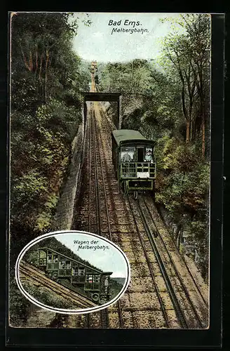 AK Bad Ems, Malbergbahn unterwegs, Wagen der Malbergbahn
