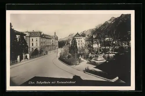AK Chur, Postgebäude mit Fontanadenkmal