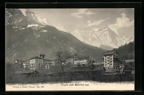 AK Thusis, Ortsansicht vom Bahnhof aus