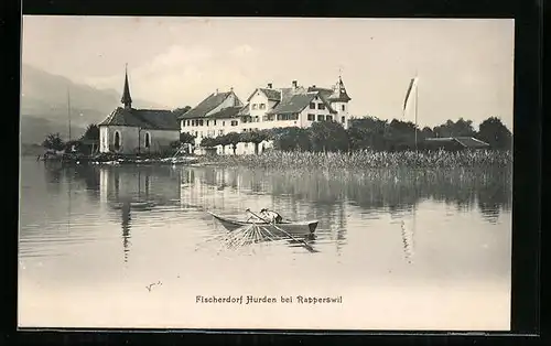 AK Hurden b. Rapperswil, Ufer mit Bootspartie