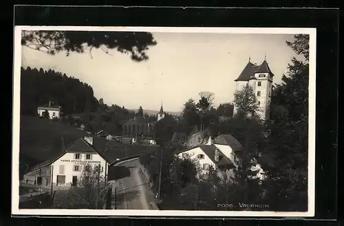 AK Valangin, Strassenpartie aus der Vogelschau