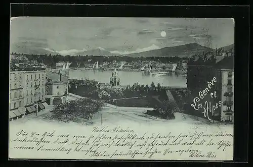 Mondschein-AK Genève, Teilansicht mit Genfersee