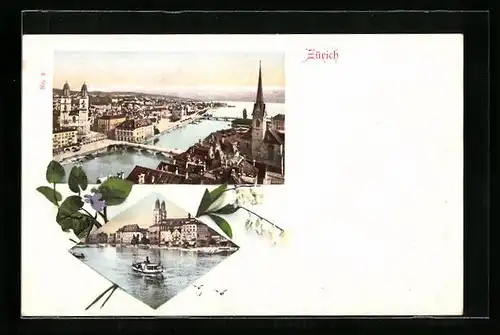 AK Zürich, Teilansicht mit Limmat