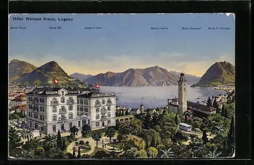 AK Lugano, Hotel Weisses Kreuz, Gesamtansicht