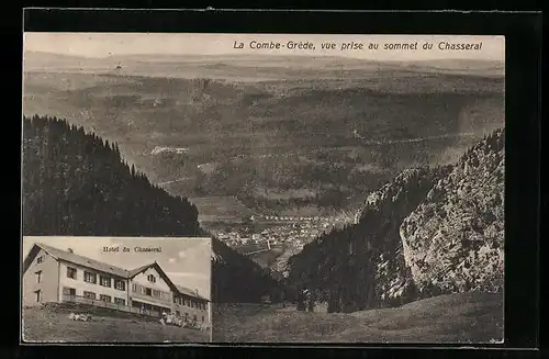 AK Chasseral, La Combe-Grède, vue prise au sommet du Chasseral, Hotel du Chasseral