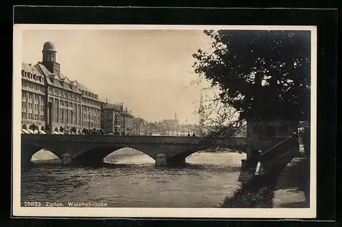 AK Zürich, Blick auf Walchebrücke