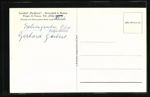 AK Neuenhof b. Baden, Gasthof Posthorn, Propr. E. Voser