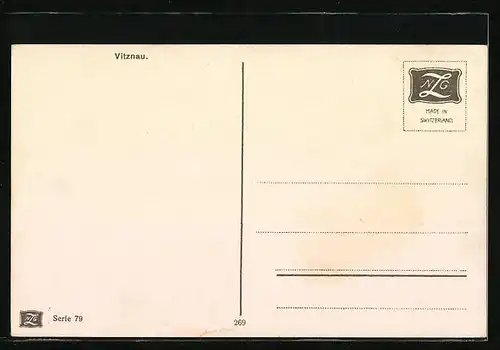 AK Vitznau, Teilansicht mit Felseninsel und Bergglühen