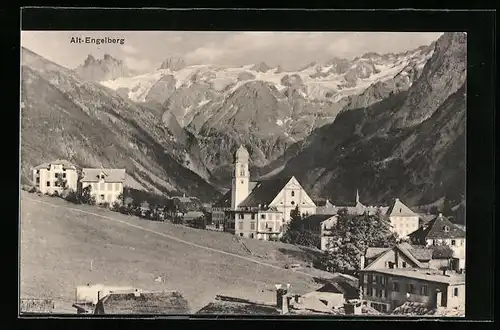 AK Engelberg, Ortsansicht Alt-Engelberg mit Bergblick