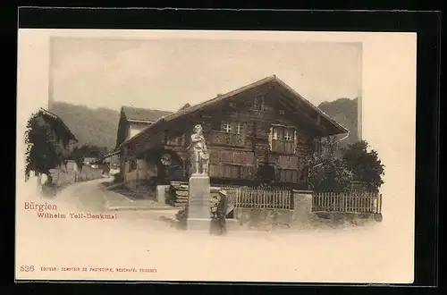 AK Bürglen, Ortspartie mit Wilhelm Tell-Denkmal