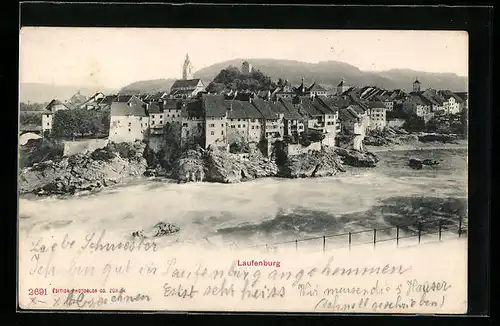 AK Laufenburg, Panorama des Ortes mit Fluss