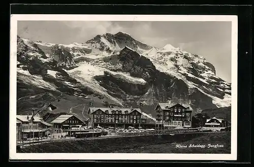 AK Kleine Scheidegg, Panorama mit Jungfraubahn und Jungfrau