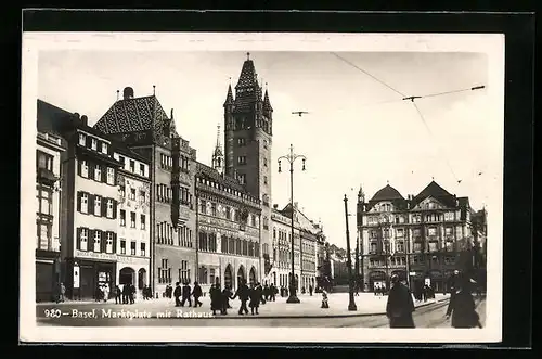 AK Basel, Marktplatz mit Rathaus