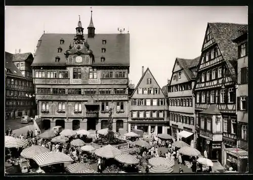 AK Tübingen, Marktplatz mit Rathaus