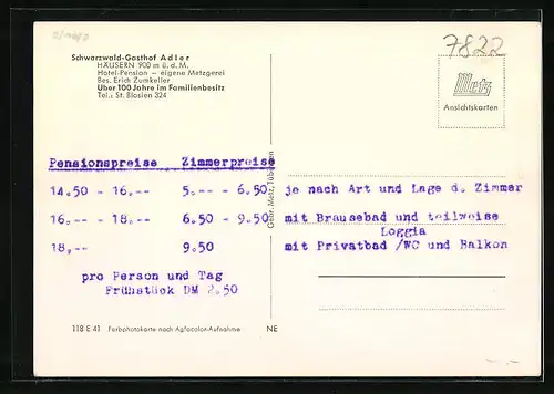 AK Häusern /Schw., Gasthof Adler, Bes. Erich Zumkeller