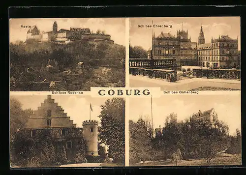AK Coburg, Veste, Schlösser Ehrenburg, Rosenau und Gallenberg