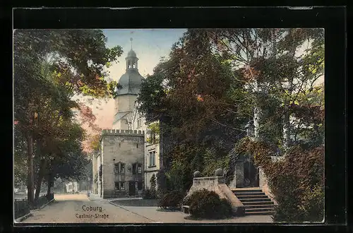 AK Coburg, Casimir-Strasse mit Kirche