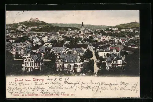 AK Coburg, Teilansicht mit Burgblick