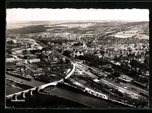 AK Neckarsulm, Ortsansicht mit Brücke vom Flugzeug aus