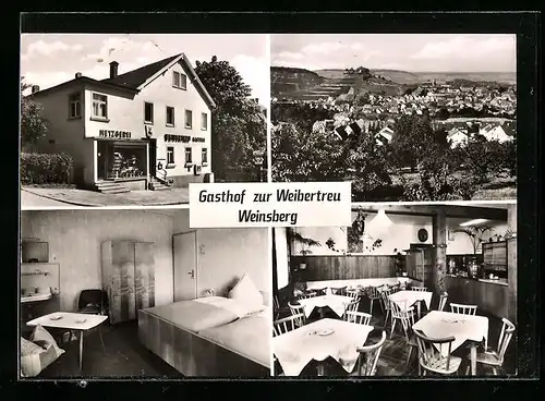 AK Weinsberg, Gesamtansicht, Gasthof zur Weibertreu Fiebrich mit Metzgerei, Bahnhofstrasse 17