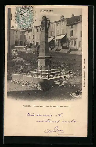 AK Ardes, Monument des Combattants 1870-71