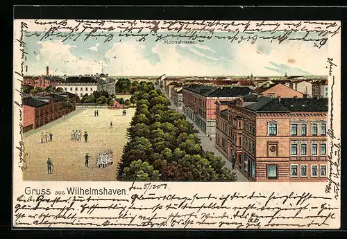 Lithographie Wilhelmshaven, Rekruten auf der Roonstrasse