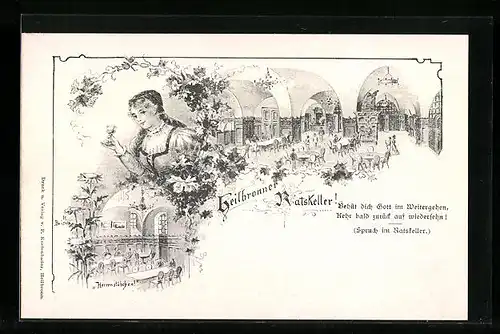 Lithographie Heilbronn, Gasthaus Rathskeller, Herrenstübchen