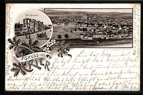 Vorläufer-Lithographie Trier, 1894, Gesamtansicht, Röm. Kaiserpalast