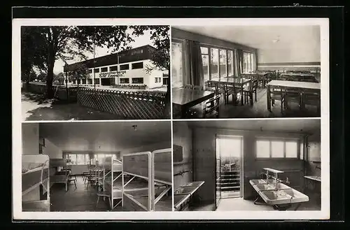 AK Friedrichshafen am Bodensee, Jugendherberge Graf Zeppelin, Innenansichten Schlaf- und Waschraum