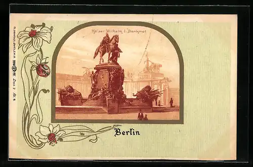 Lithographie Berlin, Kaiser Wilhelm I. Denkmal