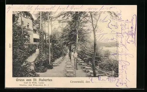 AK Berlin-Grunewald, Gasthaus St. Hubertus, Caféterrasse im Sommer