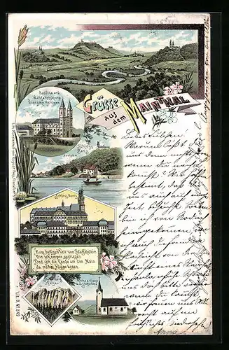 Lithographie Bad Staffelstein, Mainthal, Hausen und Schloss Banz, Vierzehn Heiligen