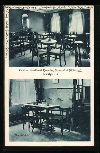 AK Schorndorf /Württ., Cafe-Konditorei Kemmler, Marktplatz 7, Innenansichten