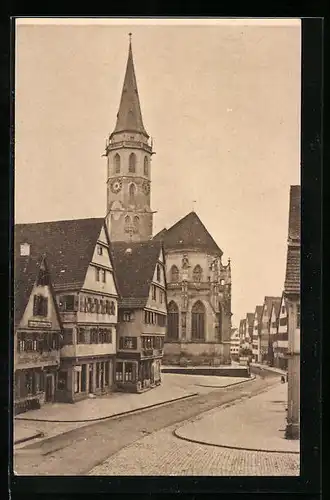 AK Schorndorf, Strassenpartie mit Stadtkirche