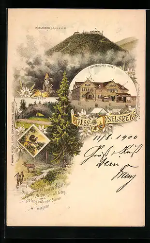 Lithographie Inselsberg, Gesamtansicht, Gothaisches Hotel, Thorstein
